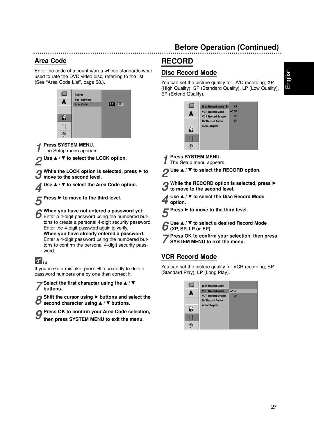 Philips DVDR3320V owner manual Disc Record Mode, VCR Record Mode 