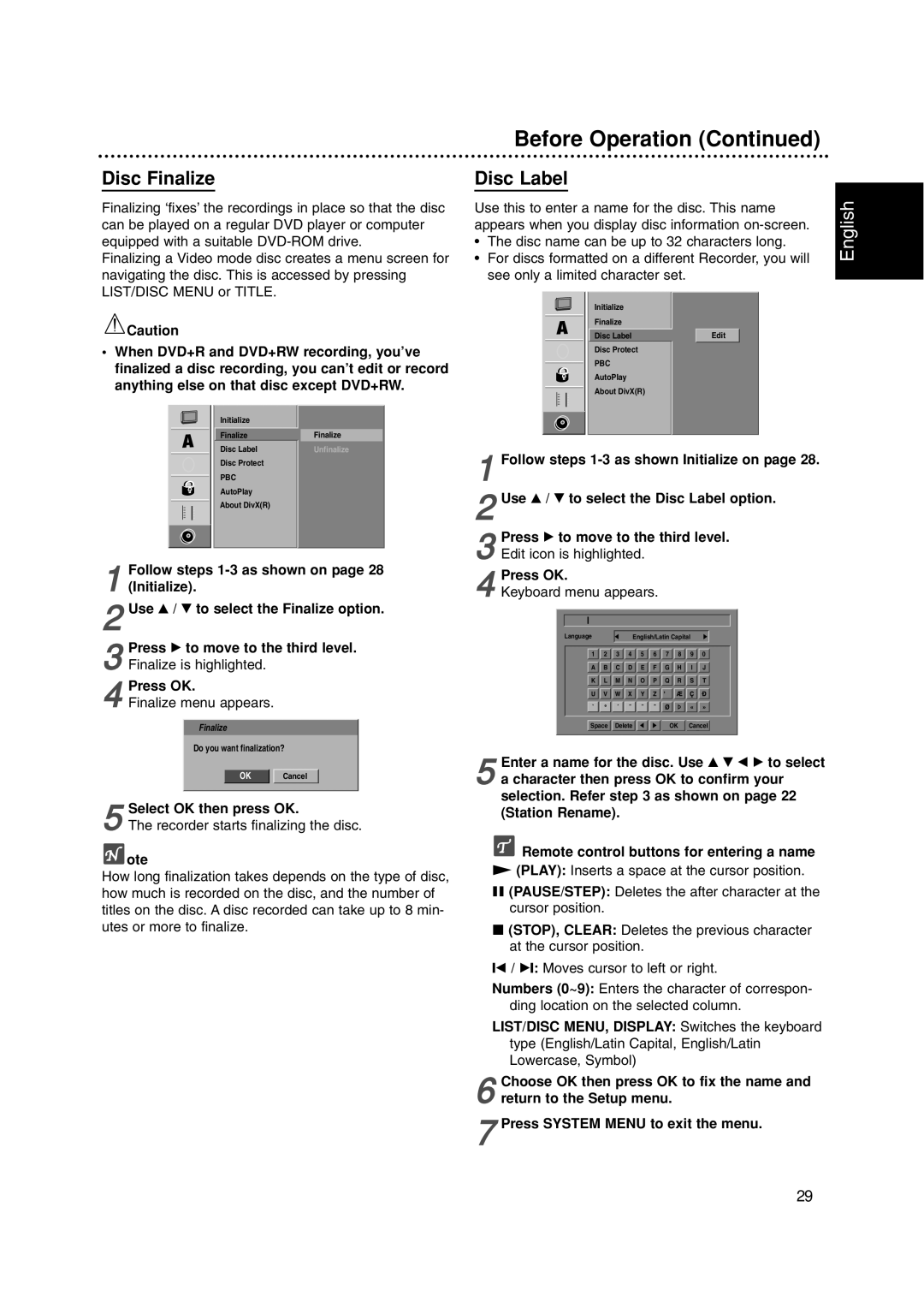 Philips DVDR3320V owner manual Disc Finalize, Finalize menu appears 