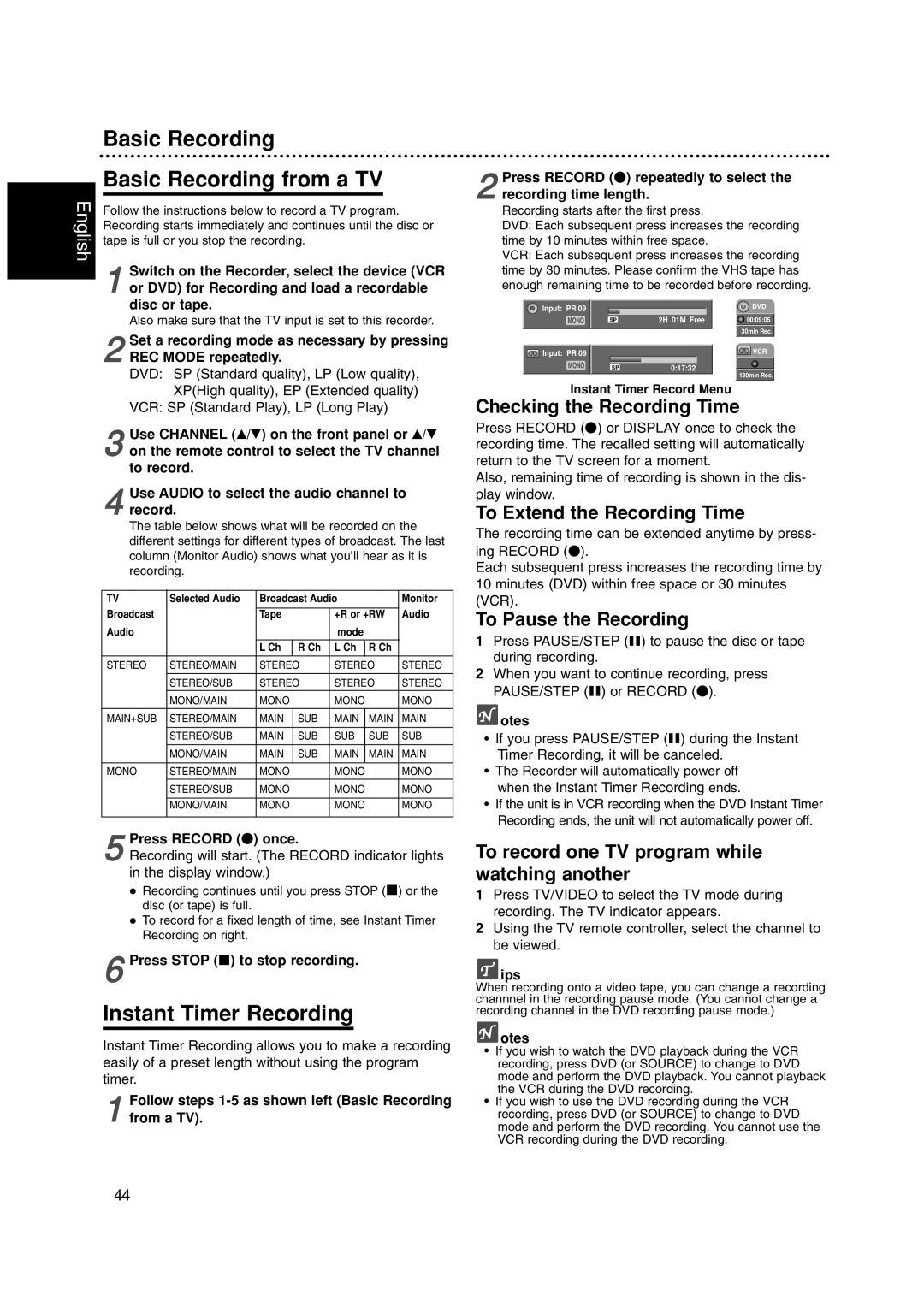 Philips DVDR3320V owner manual Basic Recording Basic Recording from a TV, Instant Timer Recording 