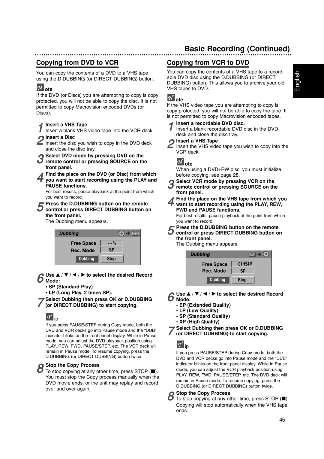 Philips DVDR3320V owner manual Basic Recording, Copying from DVD to VCR, Copying from VCR to DVD 