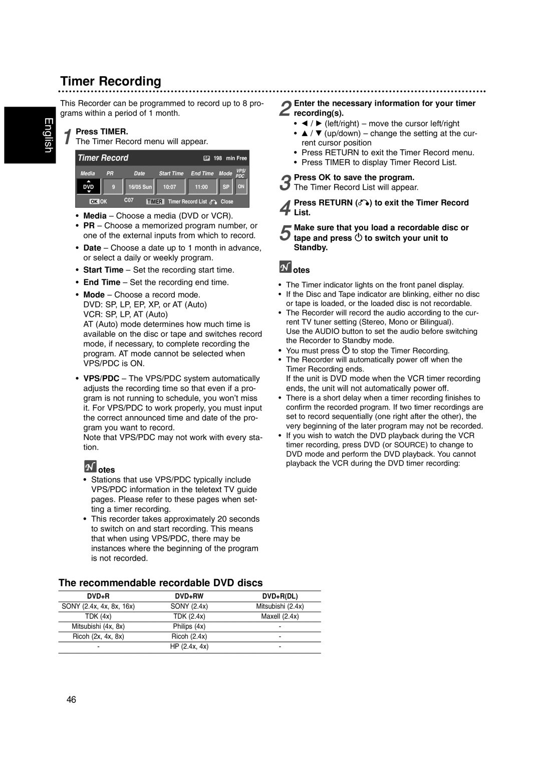 Philips DVDR3320V owner manual Timer Recording 