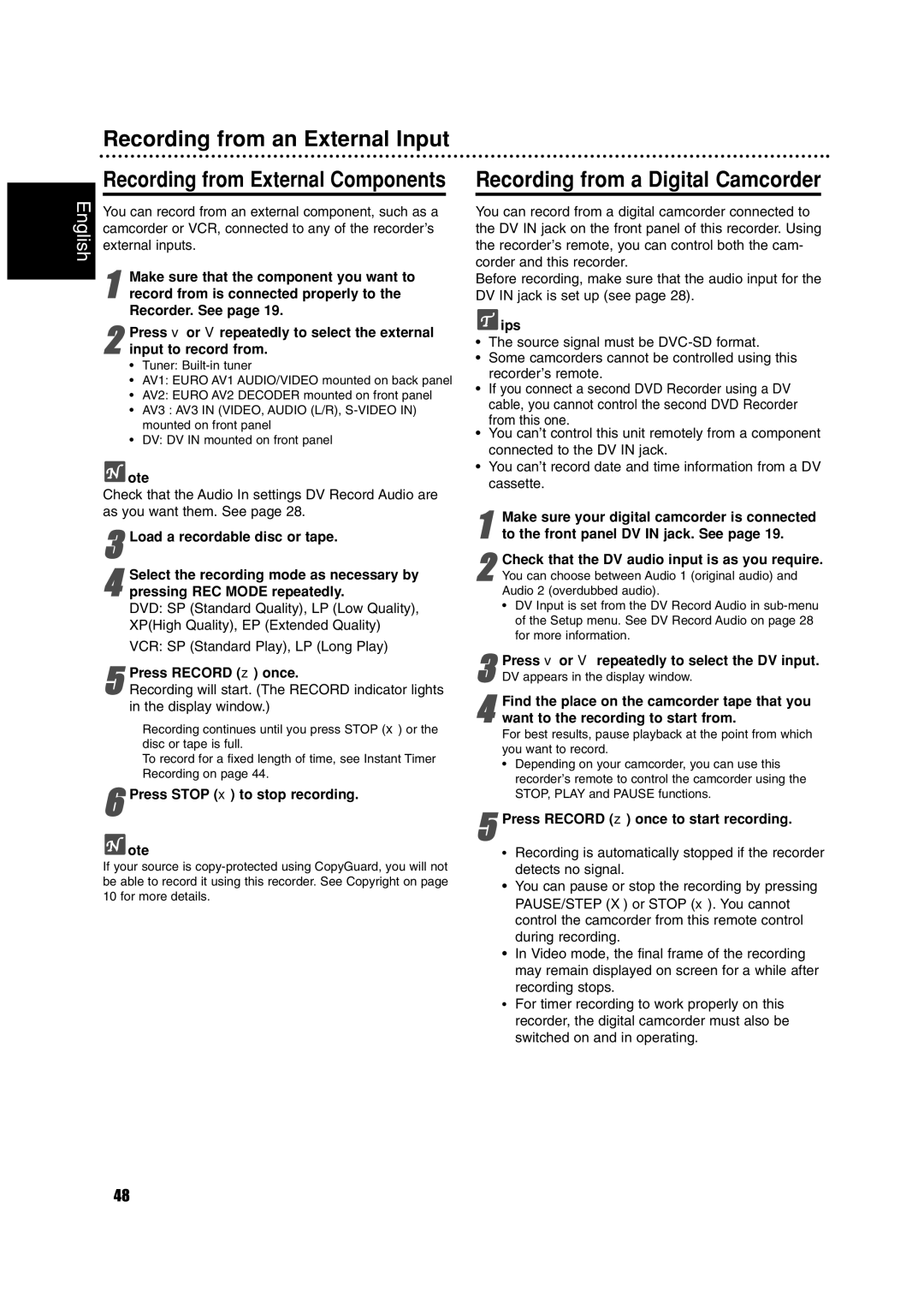 Philips DVDR3320V owner manual Recording from an External Input, Recording from a Digital Camcorder 