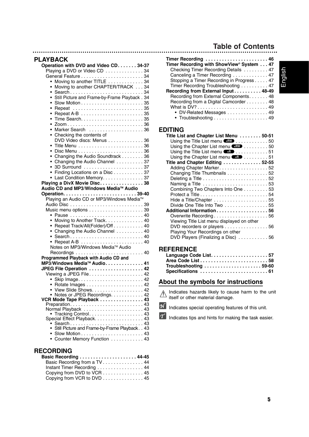 Philips DVDR3320V owner manual About the symbols for instructions 