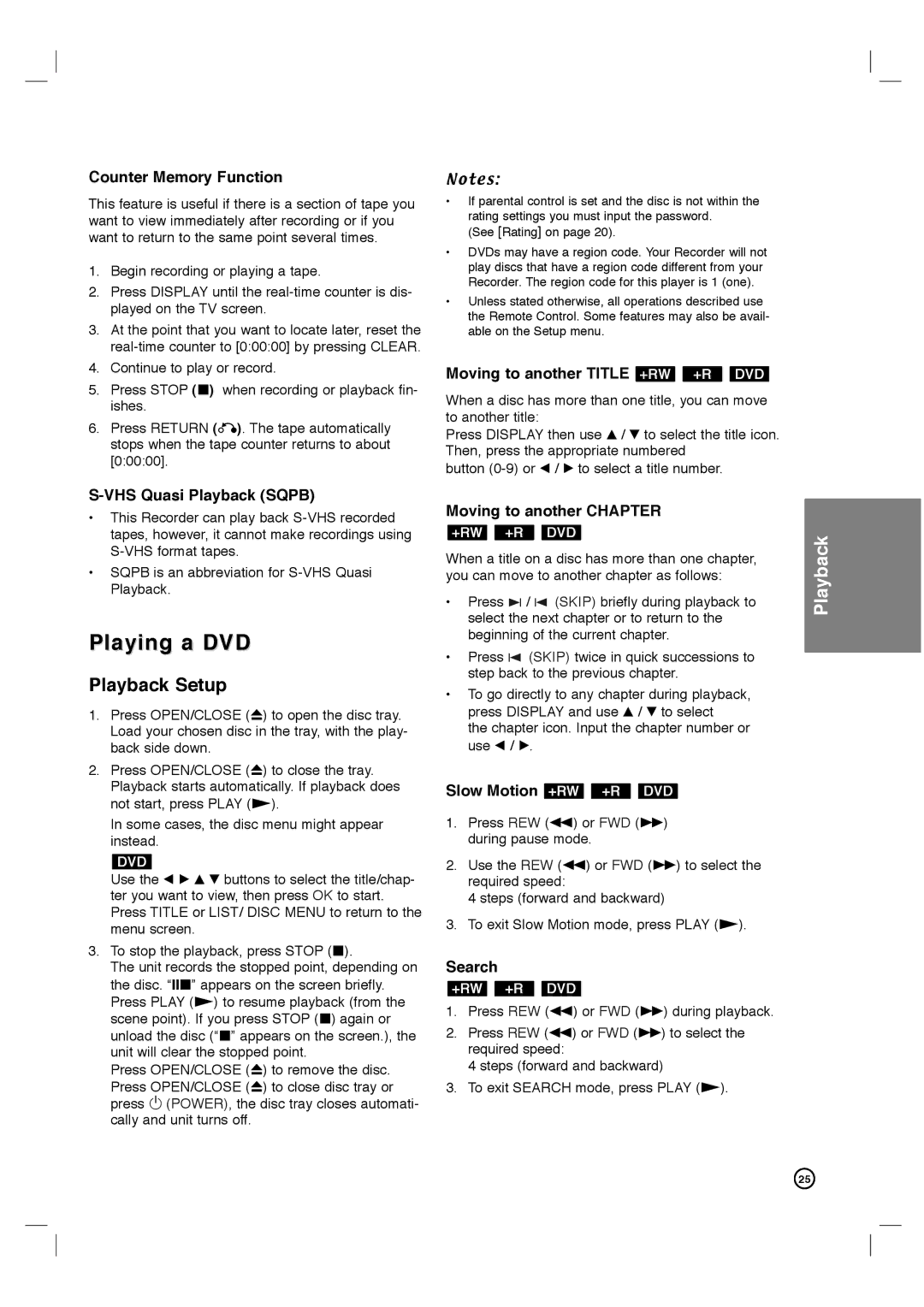 Philips DVDR3320V user manual Playing a DVD, Playback Setup 