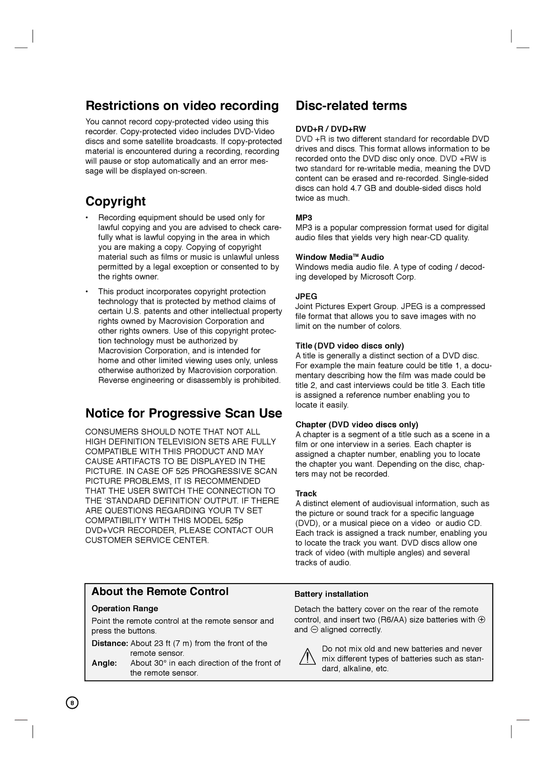 Philips DVDR3320V user manual Restrictions on video recording, Copyright, Disc-related terms, About the Remote Control 