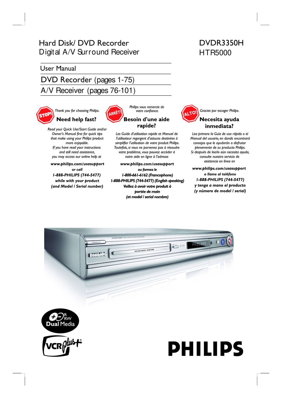 Philips DVDR3350H user manual Hard Disk/ DVD Recorder 