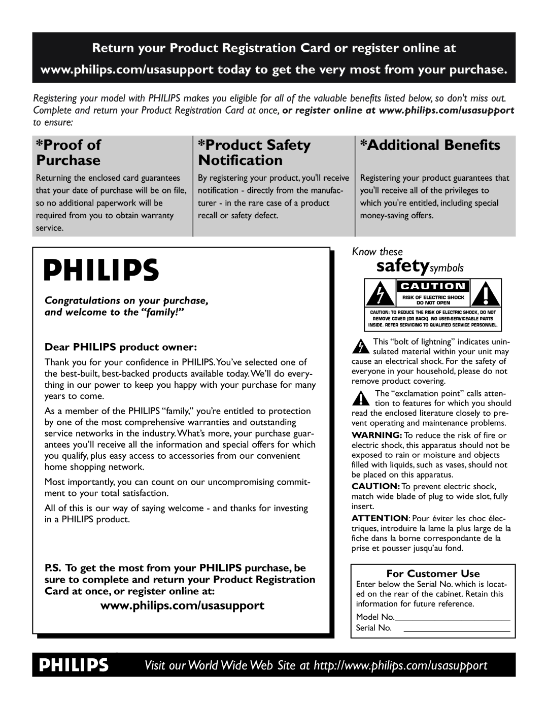 Philips DVDR3350H user manual Return your Product Registration Card or register online at 