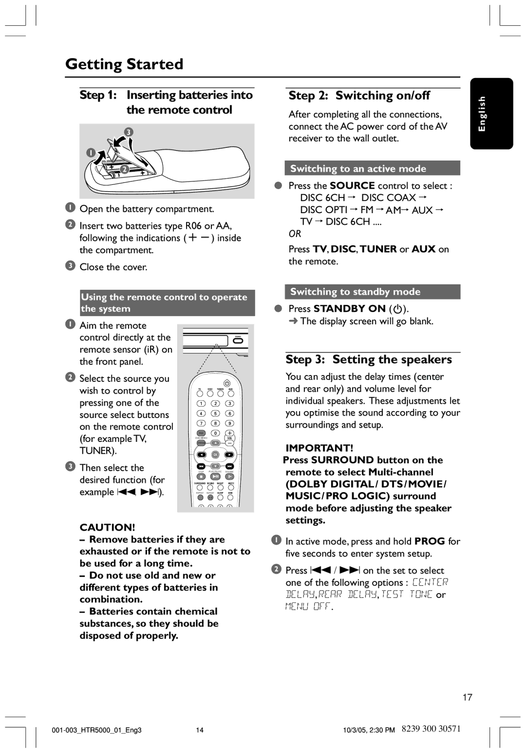 Philips DVDR3350H user manual Setting the speakers, After completing all the connections, Switching to standby mode 