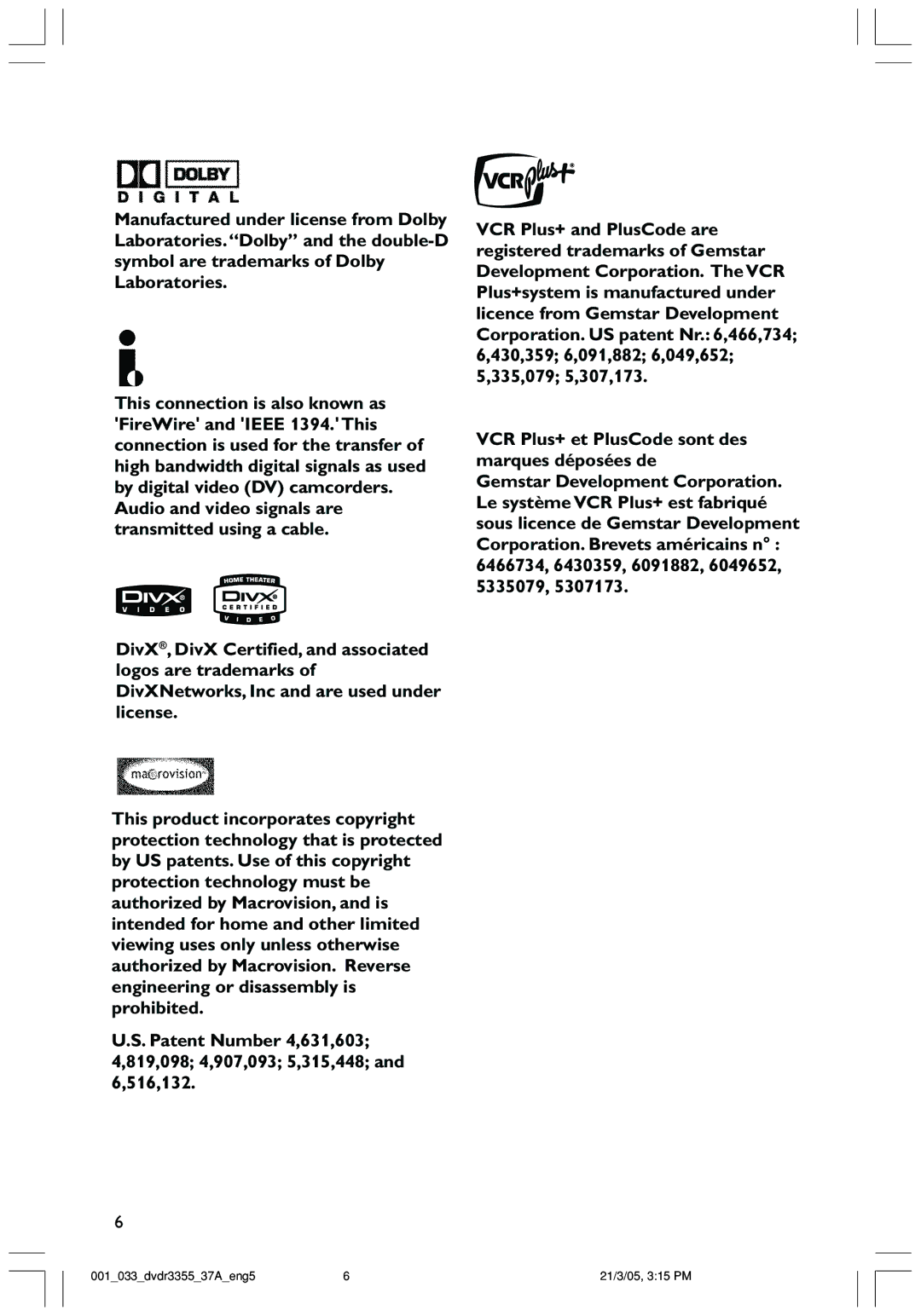 Philips DVDR3355 user manual 001033dvdr335537Aeng5 21/3/05, 315 PM 