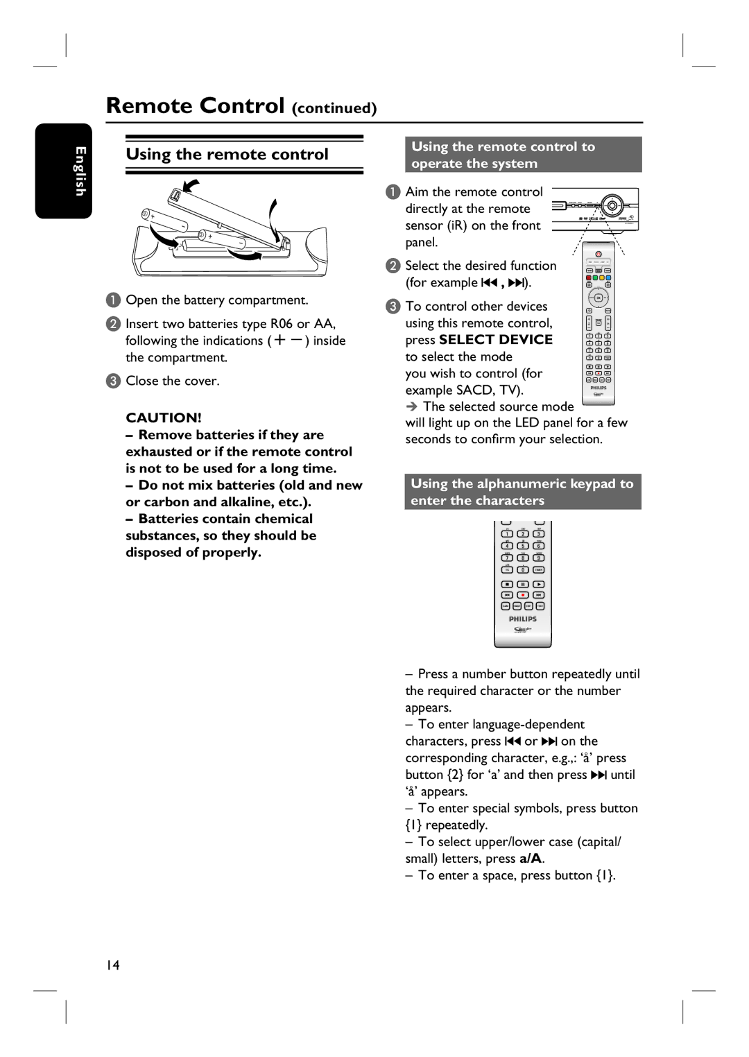 Philips DVDR3360H Using the remote control to, Operate the system, To control other devices, Selected source mode 