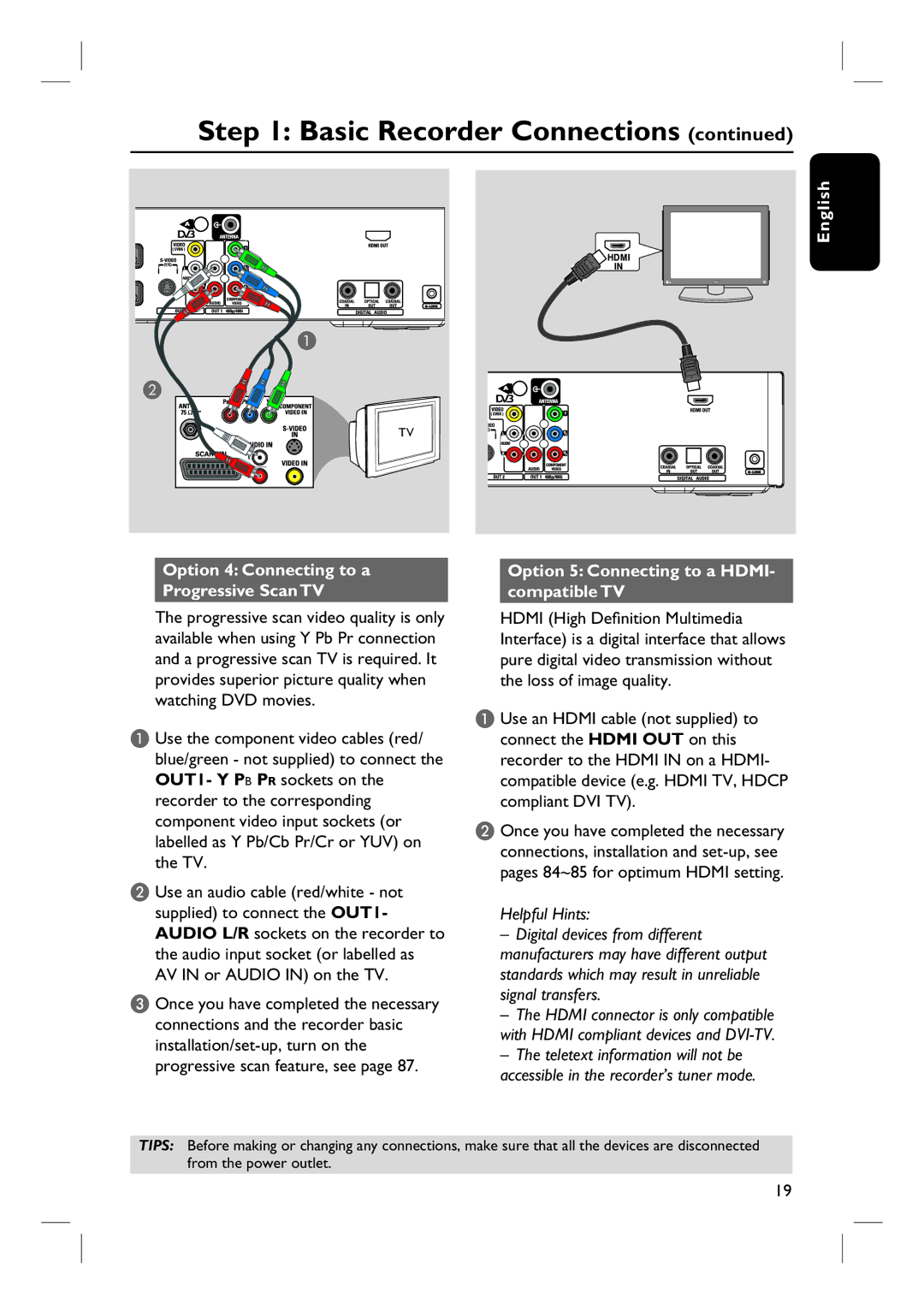 Philips DVDR3360H user manual Basic Recorder Connections 