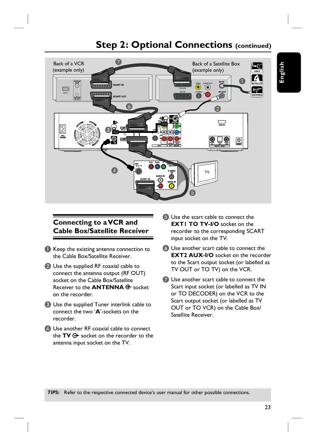 Philips DVDR3360H user manual Connecting to a VCR and Cable Box/Satellite Receiver, Example only 