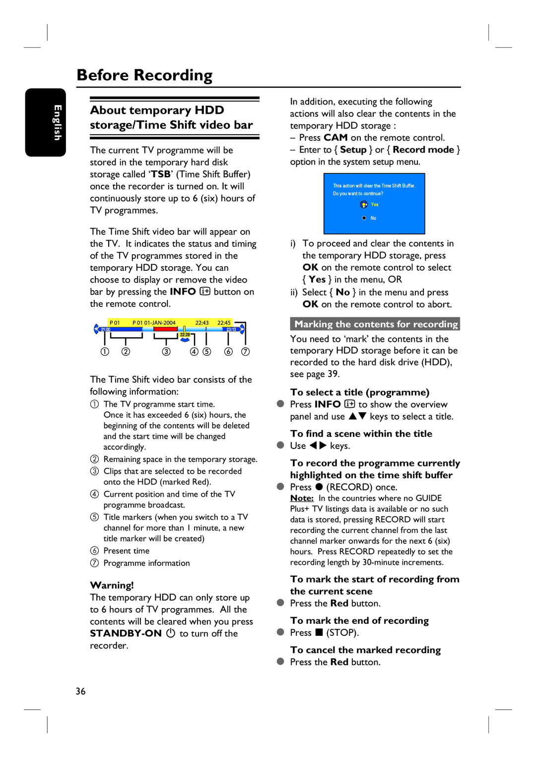 Philips DVDR3360H user manual Before Recording, Marking the contents for recording 