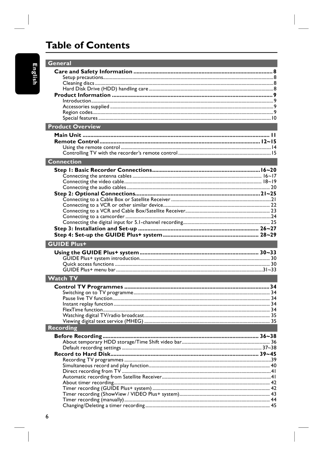 Philips DVDR3360H user manual Table of Contents 