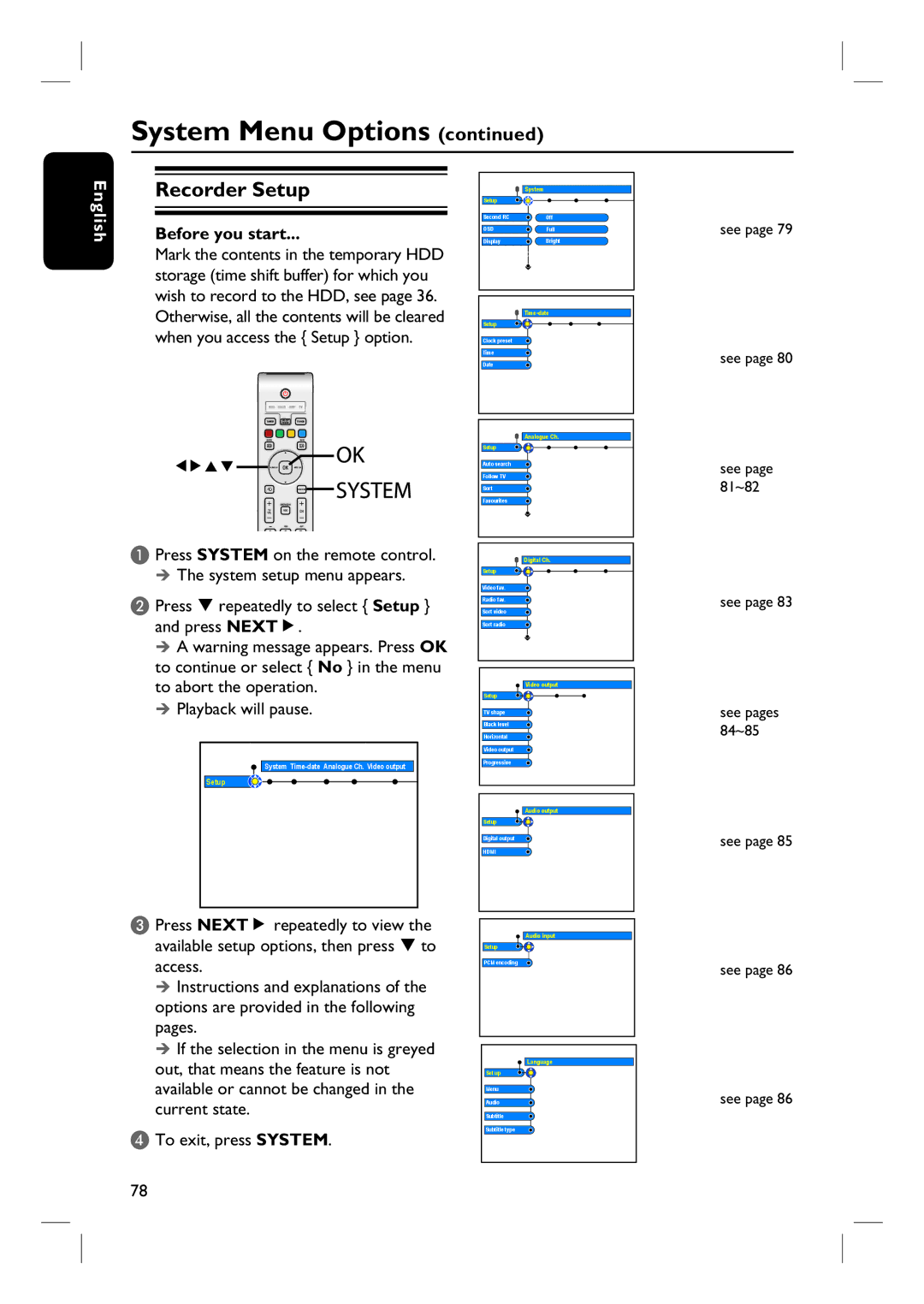 Philips DVDR3360H user manual Recorder Setup 