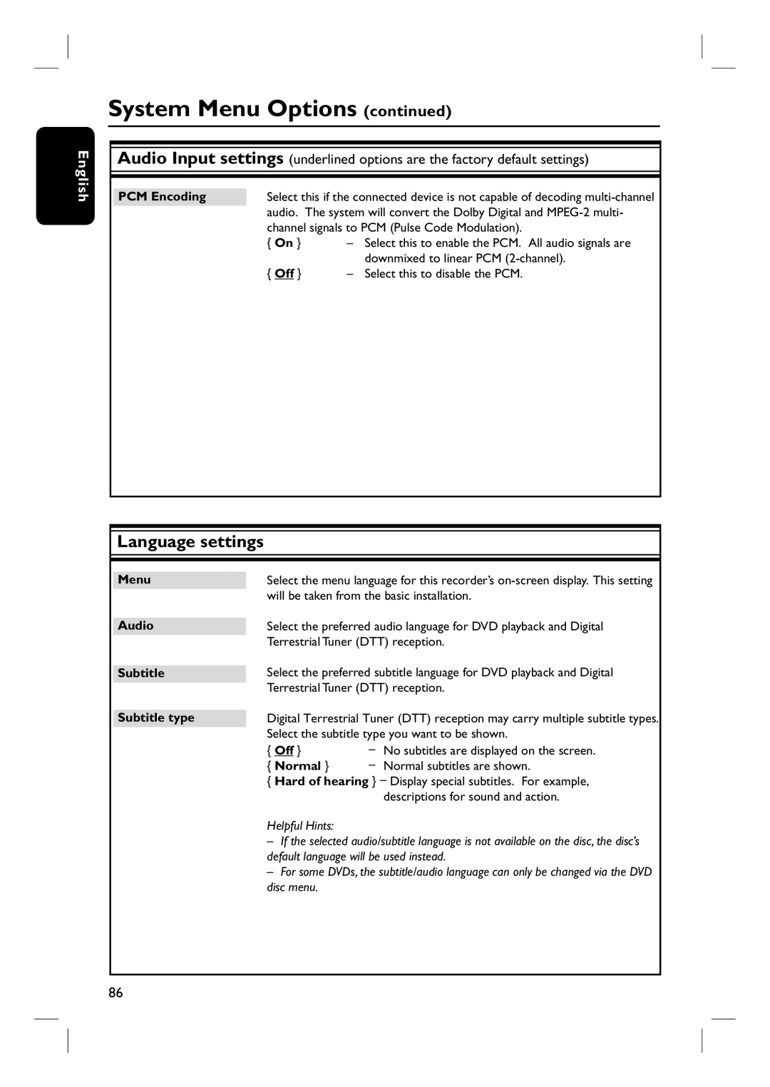 Philips DVDR3360H user manual Language settings 