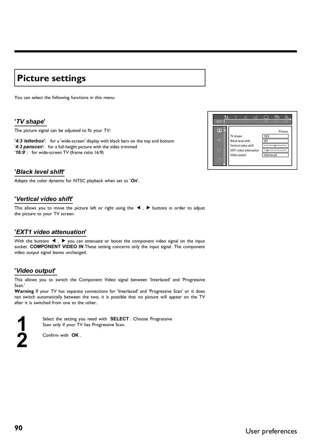 Philips DVDR3370H manual Picture settings 