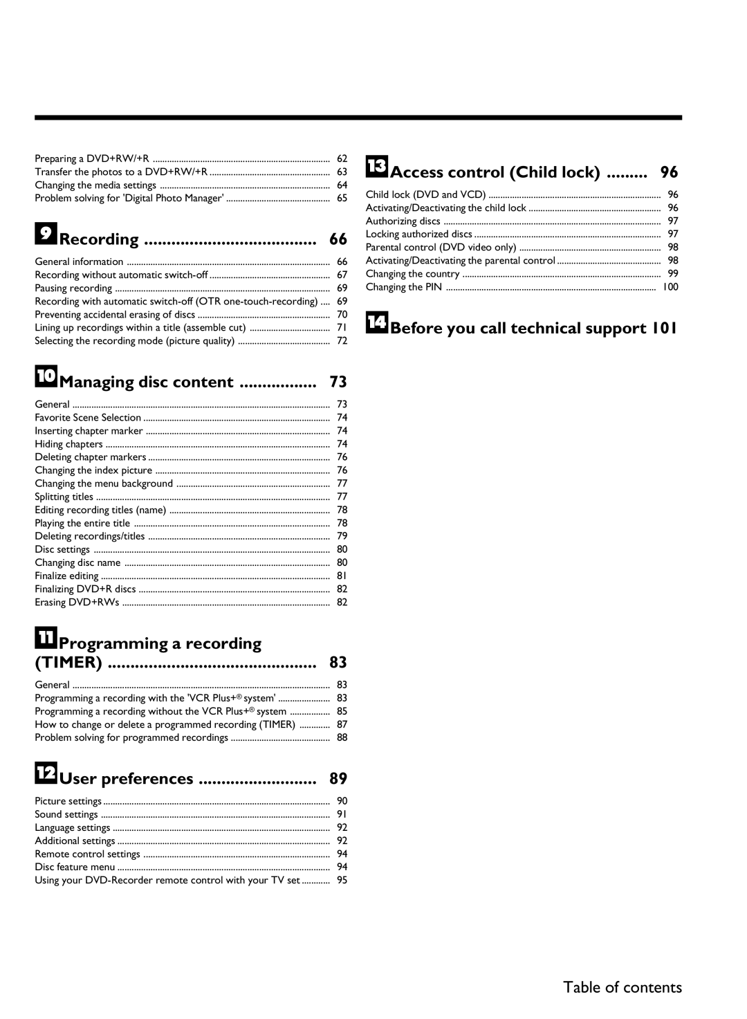 Philips DVDR3370H manual IRecording, 100 