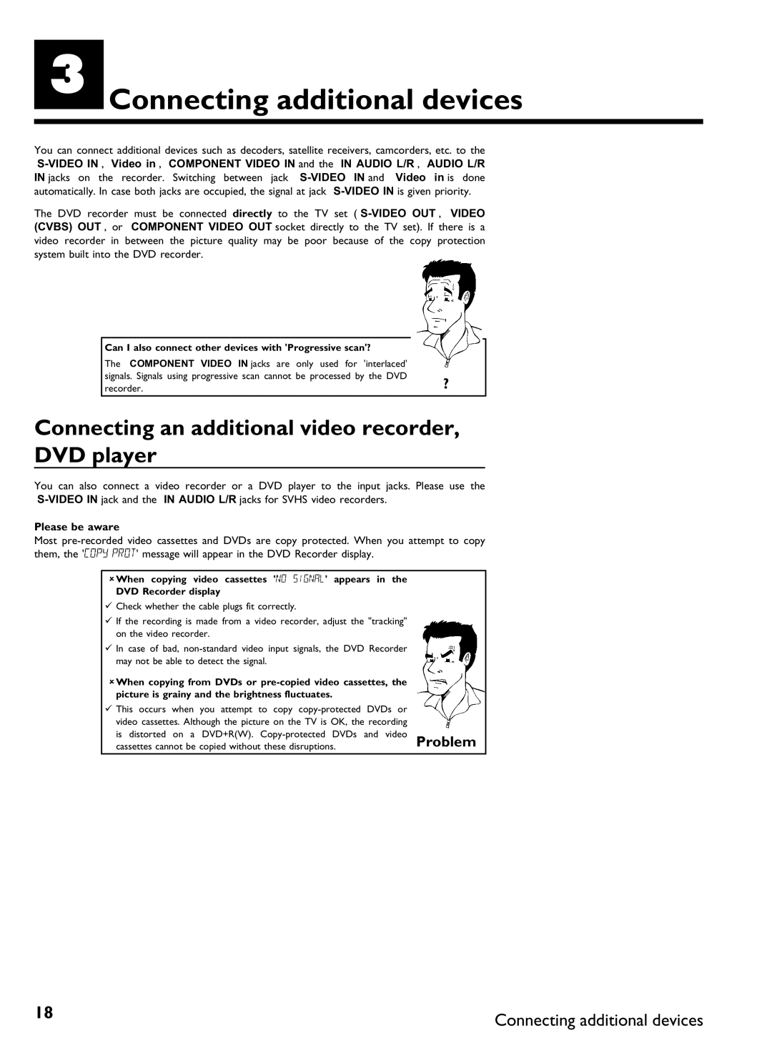 Philips DVDR3370H CConnecting additional devices, Connecting an additional video recorder, DVD player, Please be aware 