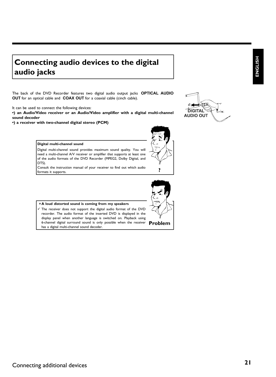 Philips DVDR3370H manual Connecting audio devices to the digital audio jacks, Digital multi sound 