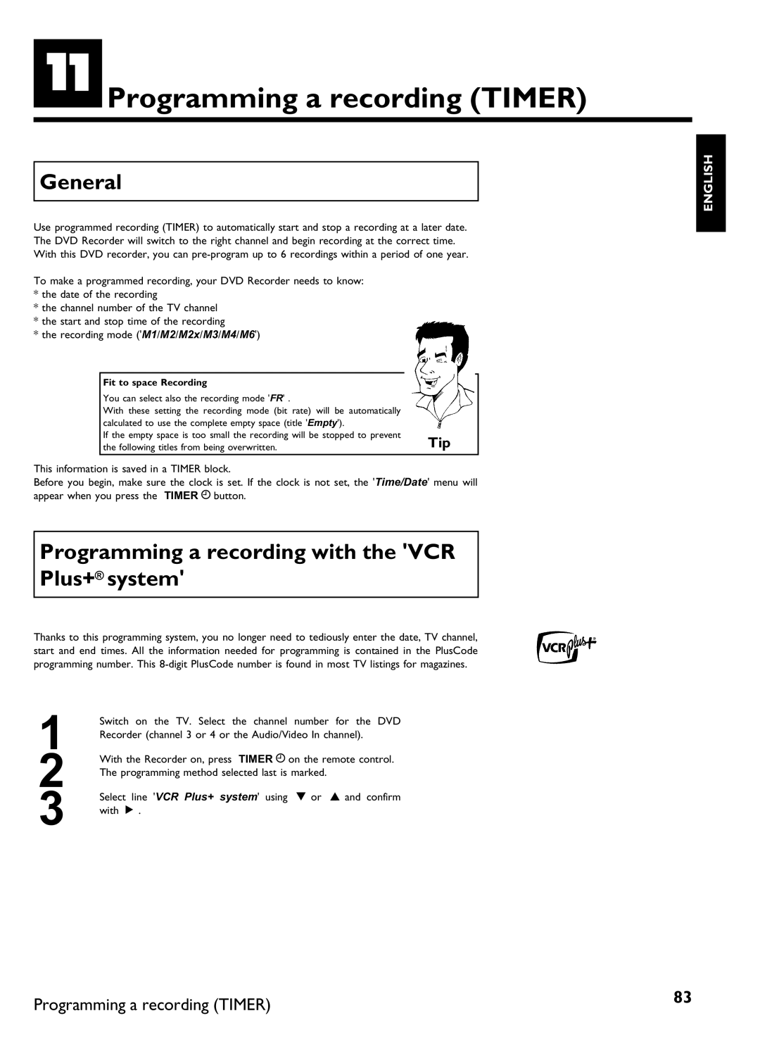 Philips DVDR3370H manual KProgramming a recording Timer, Programming a recording with the VCR Plus+ system 