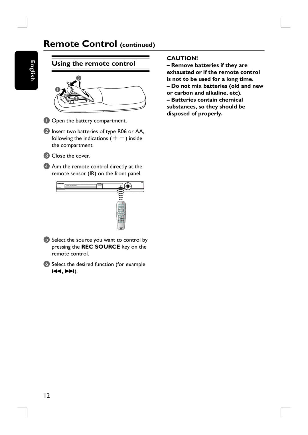 Philips DVDR3380 user manual Using the remote control 