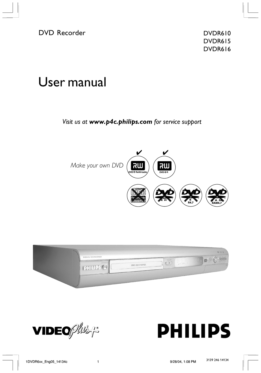 Philips DVDR610, DVDR3390, DVDR616 user manual DVD Recorder 