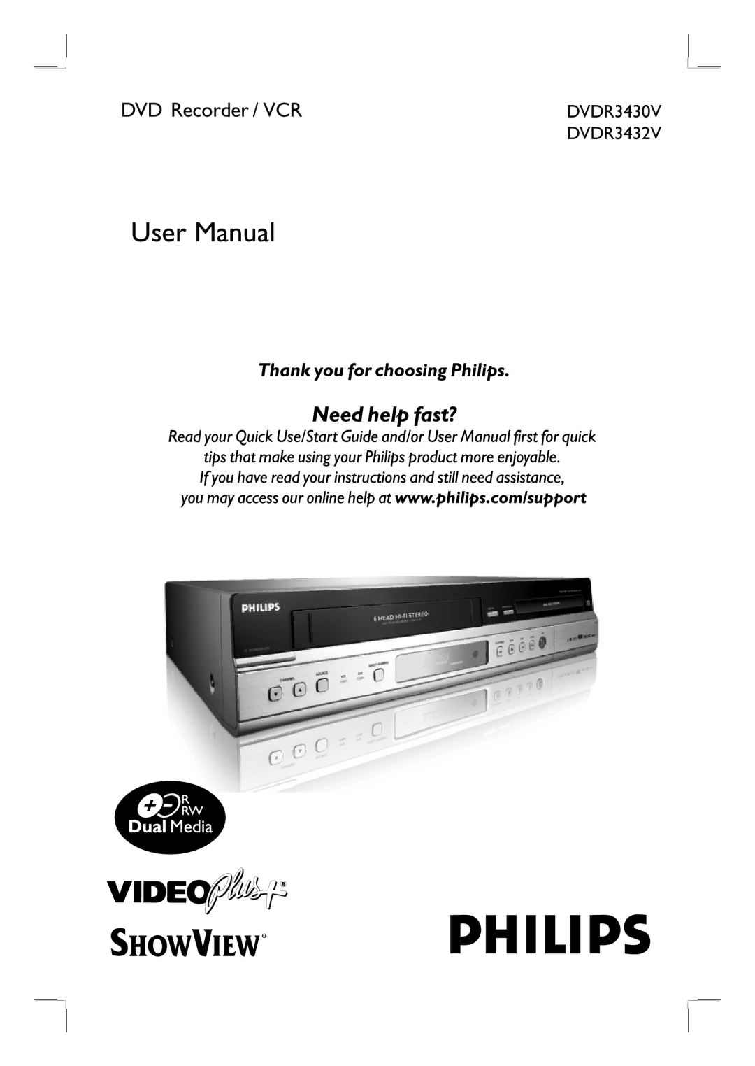 Philips DVDR3432V, DVDR3430V user manual DVD Recorder / VCR 