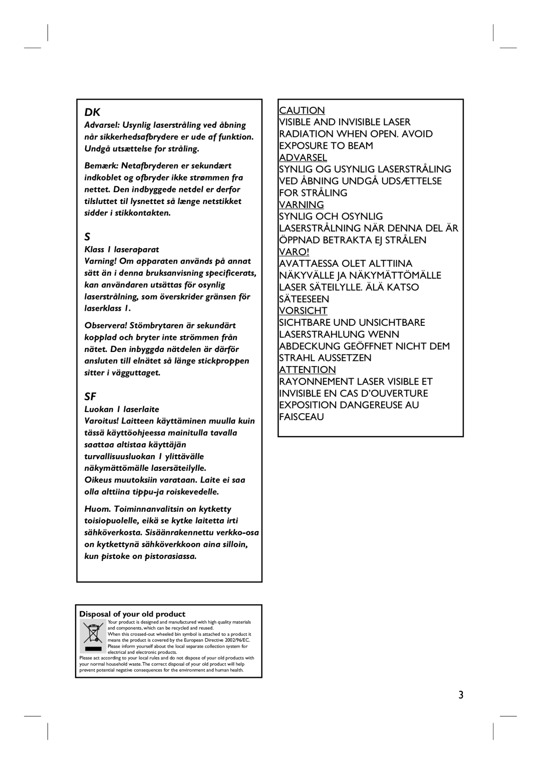 Philips DVDR3432V, DVDR3430V user manual Klass 1 laseraparat 