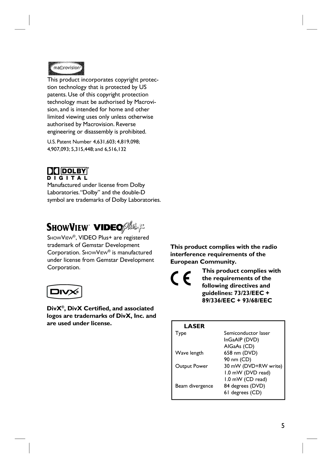 Philips DVDR3432V, DVDR3430V user manual English, Laser 