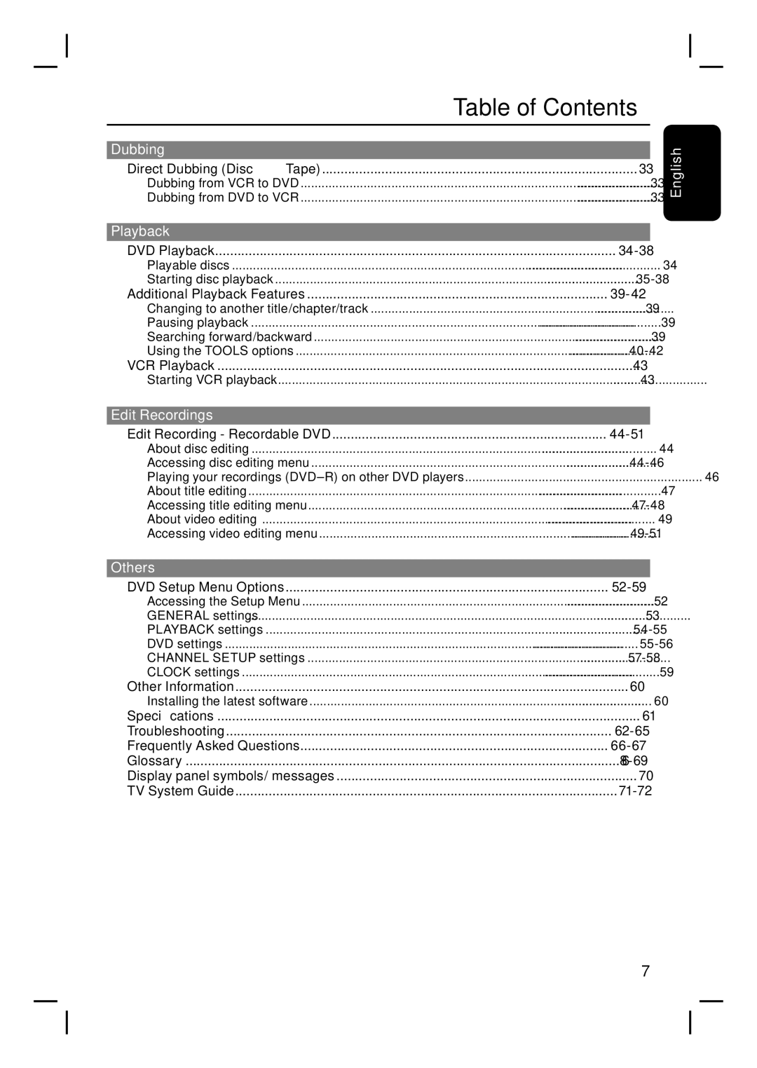 Philips DVDR3432V, DVDR3430V user manual Table of Contents 