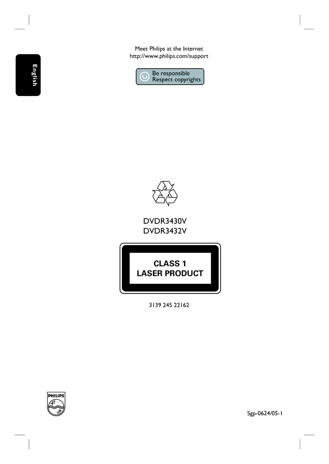 Philips DVDR3430V, DVDR3432V user manual Meet Philips at the Internet, 3139 245 Sgp-0624/05-1 