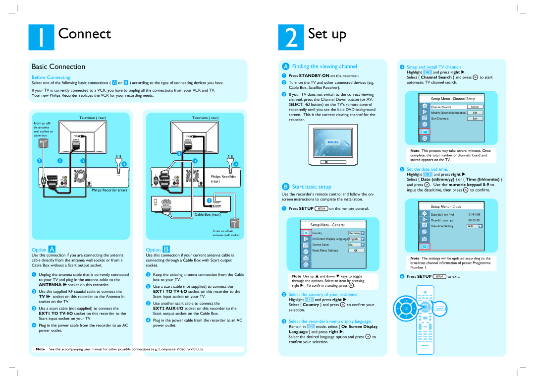 Philips DVDR3430V/05B quick start Finding the viewing channel, Start basic setup 