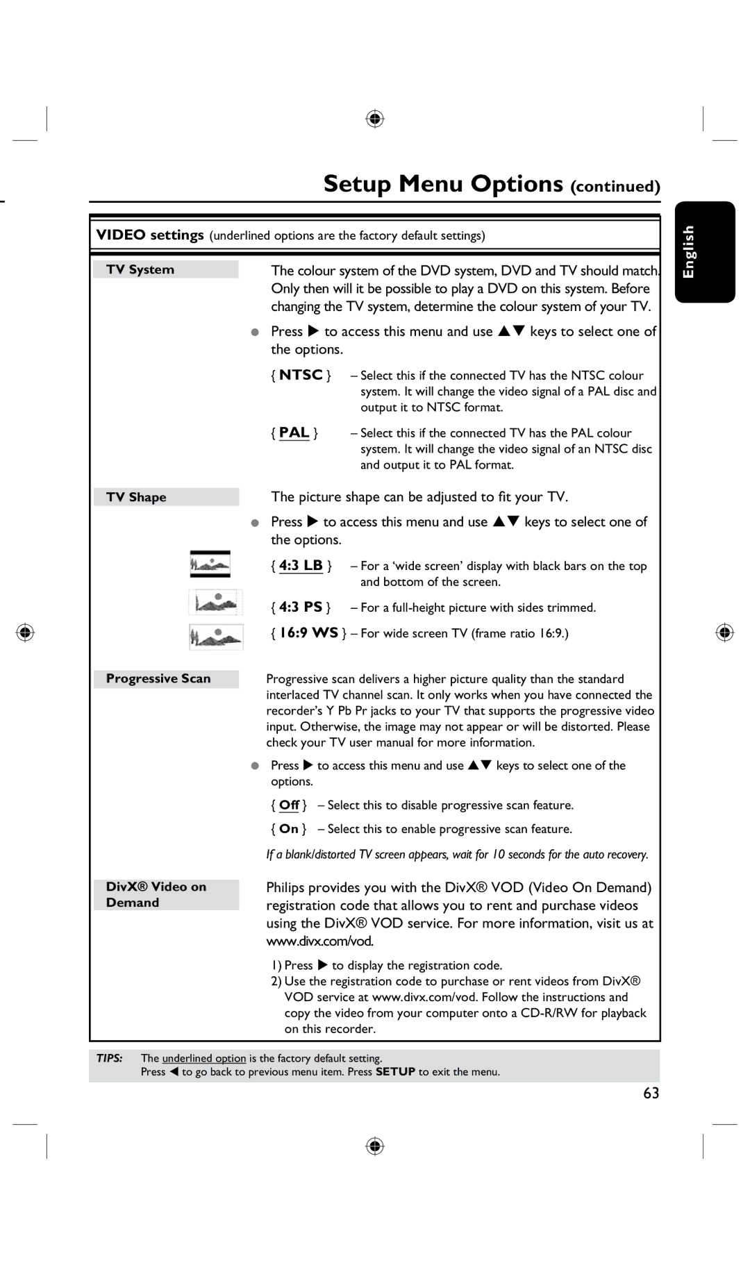 Philips DVDR3425H, DVDR3435H/93 user manual Options, Picture shape can be adjusted to fit your TV 