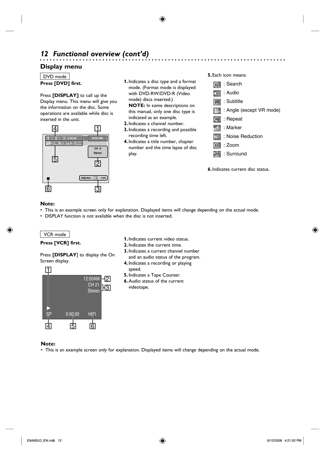 Philips DVDR3435V/37 Display menu, Press DVD first, Press VCR first, Press Display to display the On Screen display 