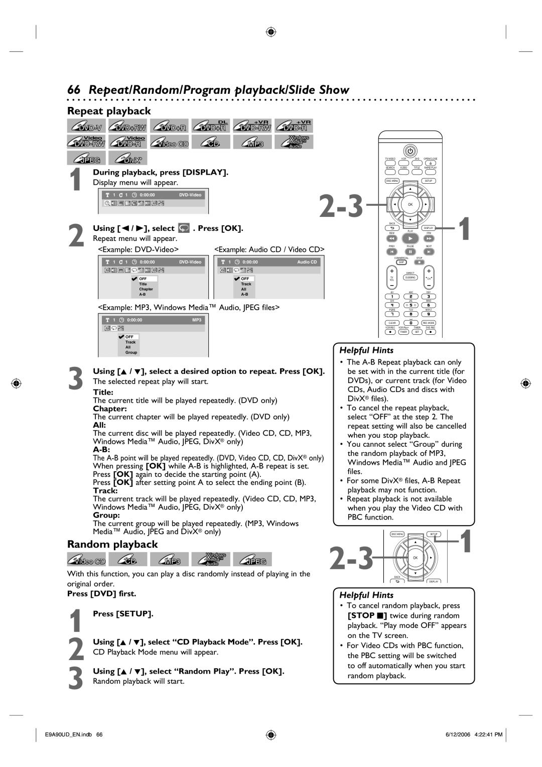 Philips DVDR3435V/37 user manual Repeat playback 