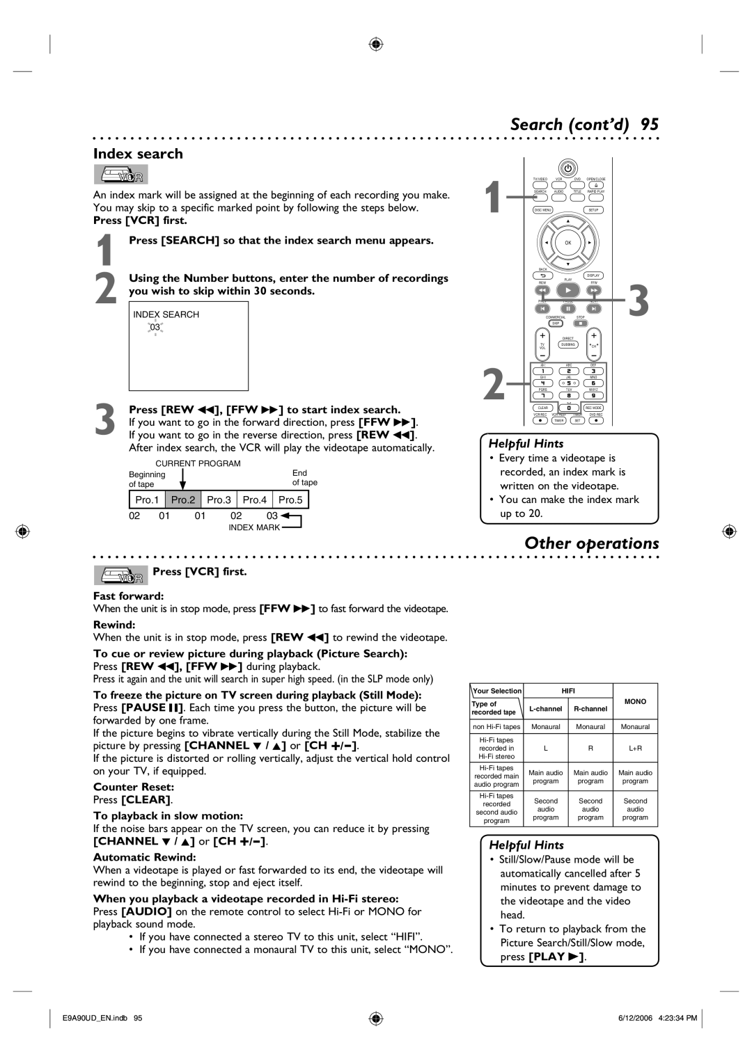 Philips DVDR3435V/37 user manual Other operations, Index search 