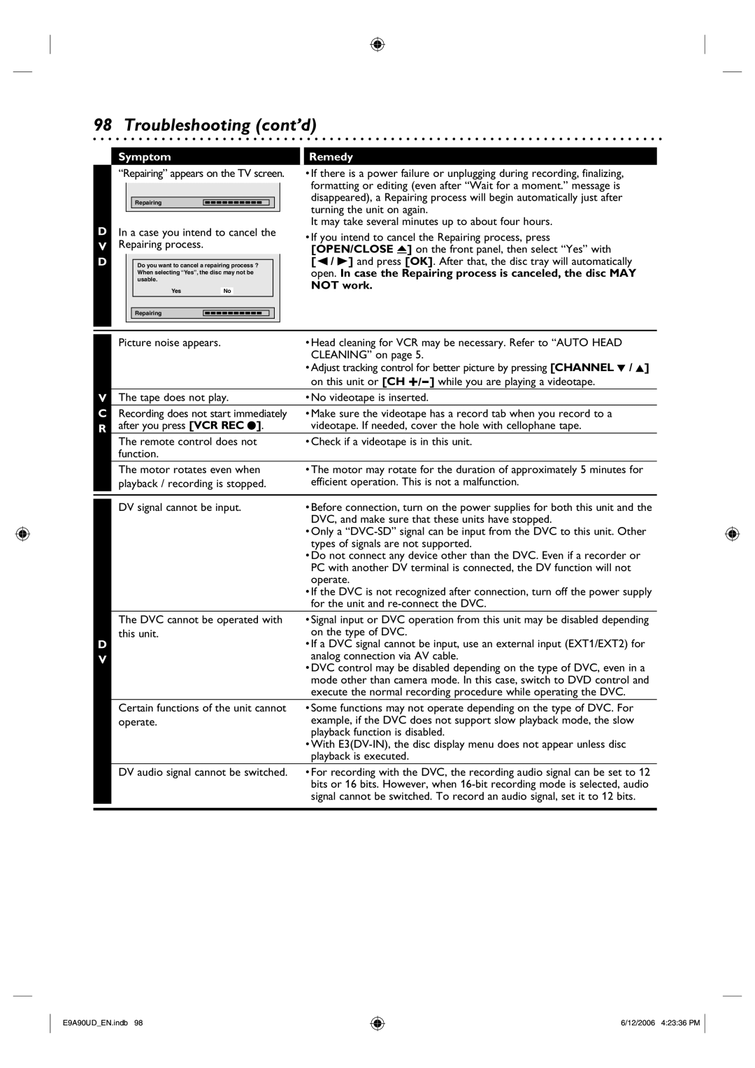 Philips DVDR3435V/37 user manual Not work 