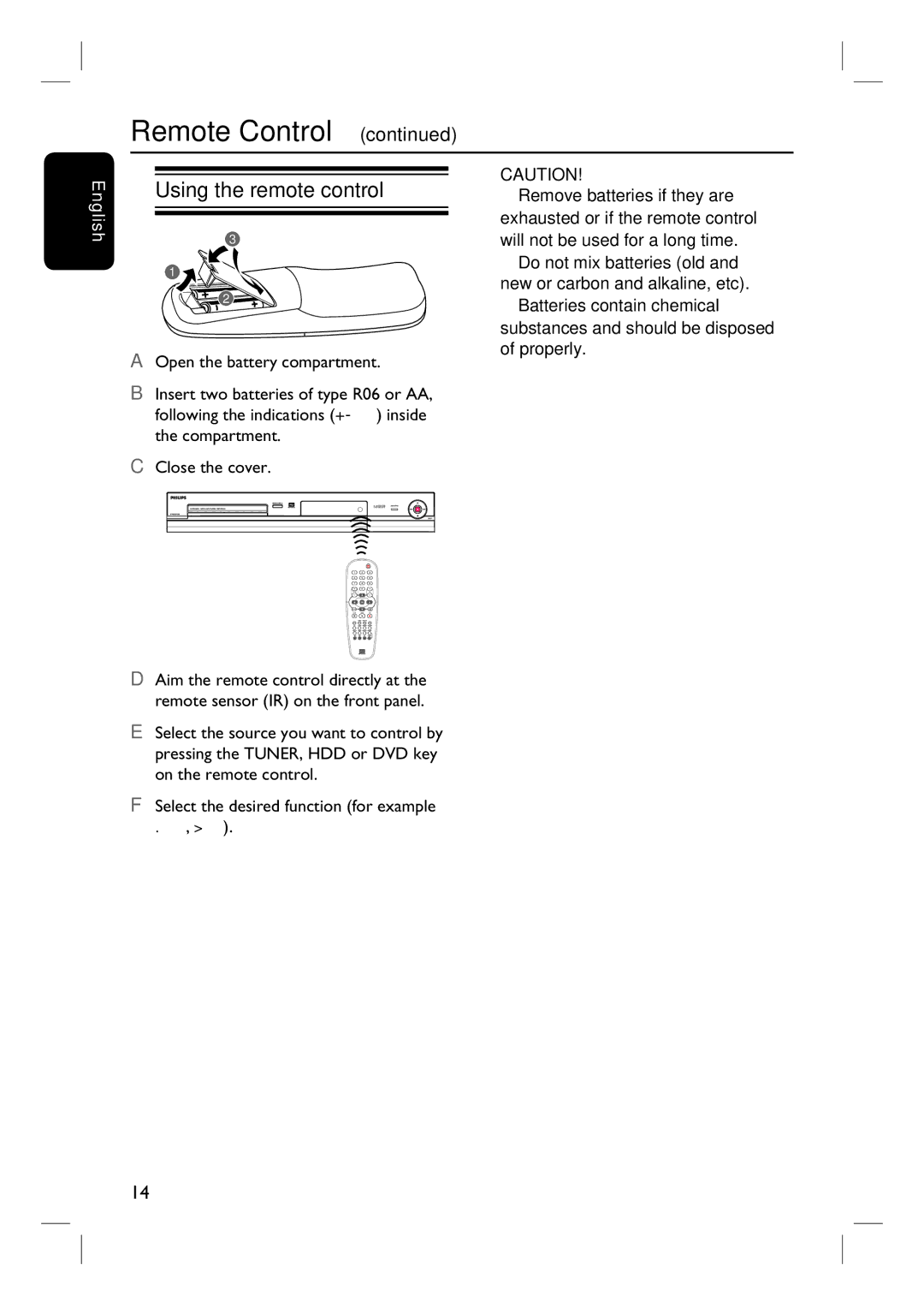 Philips DVDR3440H user manual Using the remote control 