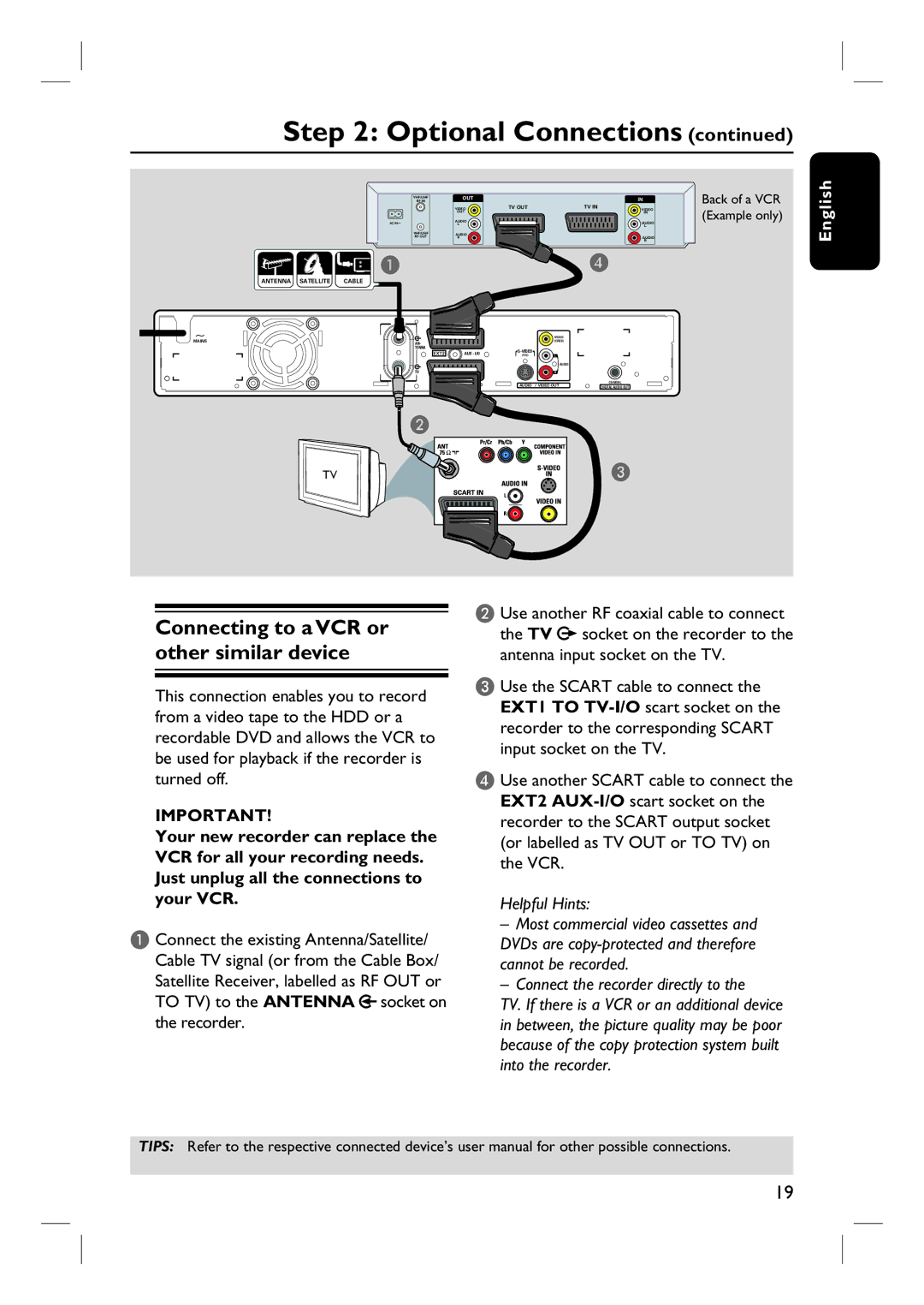 Philips DVDR3440H user manual Connecting to a VCR or other similar device, Example only 