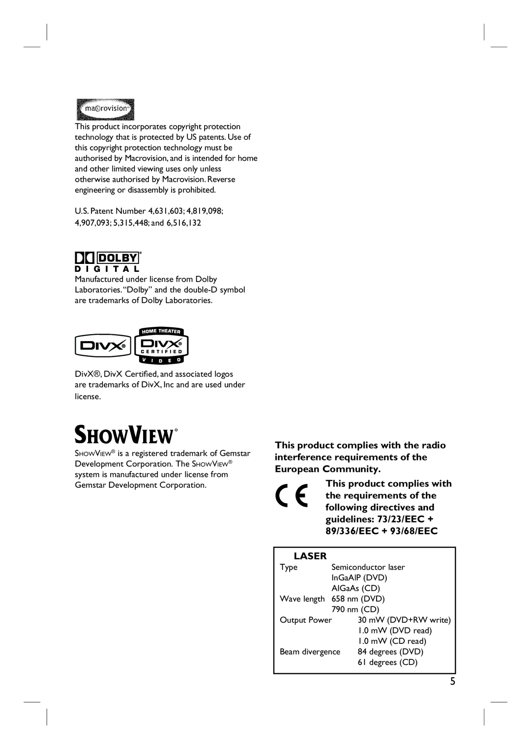 Philips DVDR3440H user manual Laser 