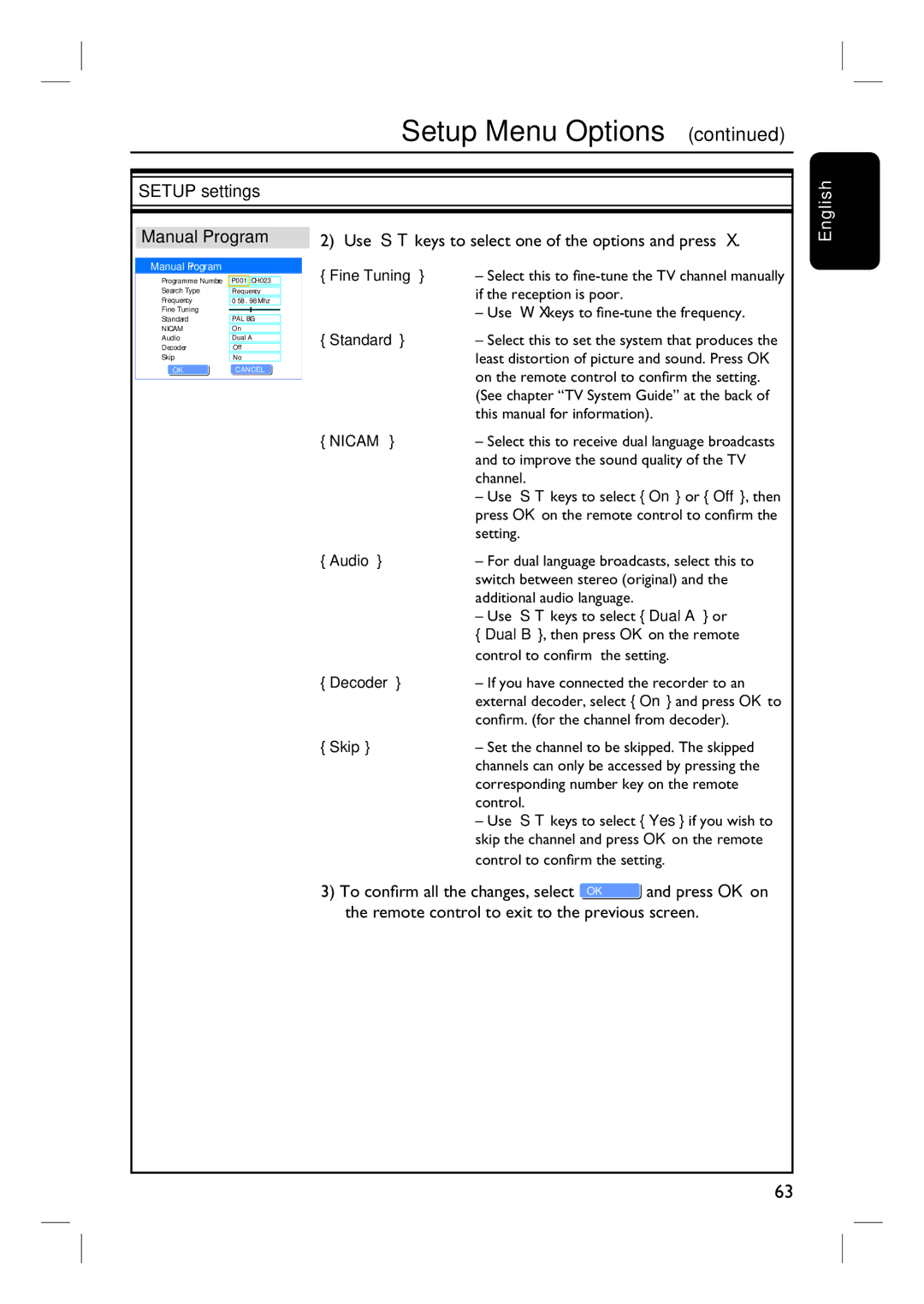 Philips DVDR3440H user manual Setup settings, Standard 