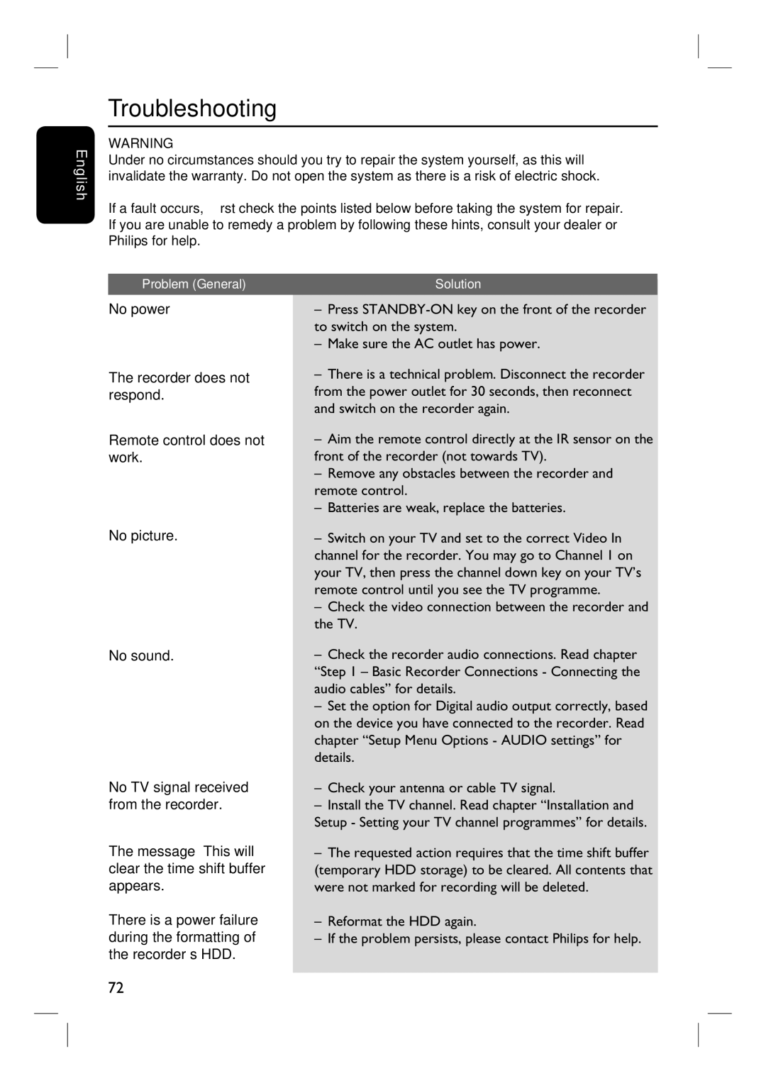 Philips DVDR3440H user manual Troubleshooting, No power, To switch on the system, Make sure the AC outlet has power 