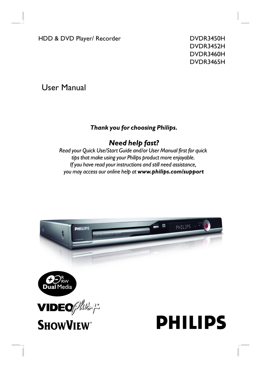 Philips DVDR3465H, DVDR3450H, DVDR3452H, DVDR3460H user manual HDD & DVD Player/ Recorder 