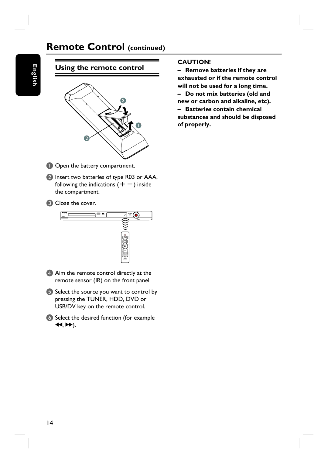 Philips DVDR3452H, DVDR3450H, DVDR3465H, DVDR3460H user manual Using the remote control 