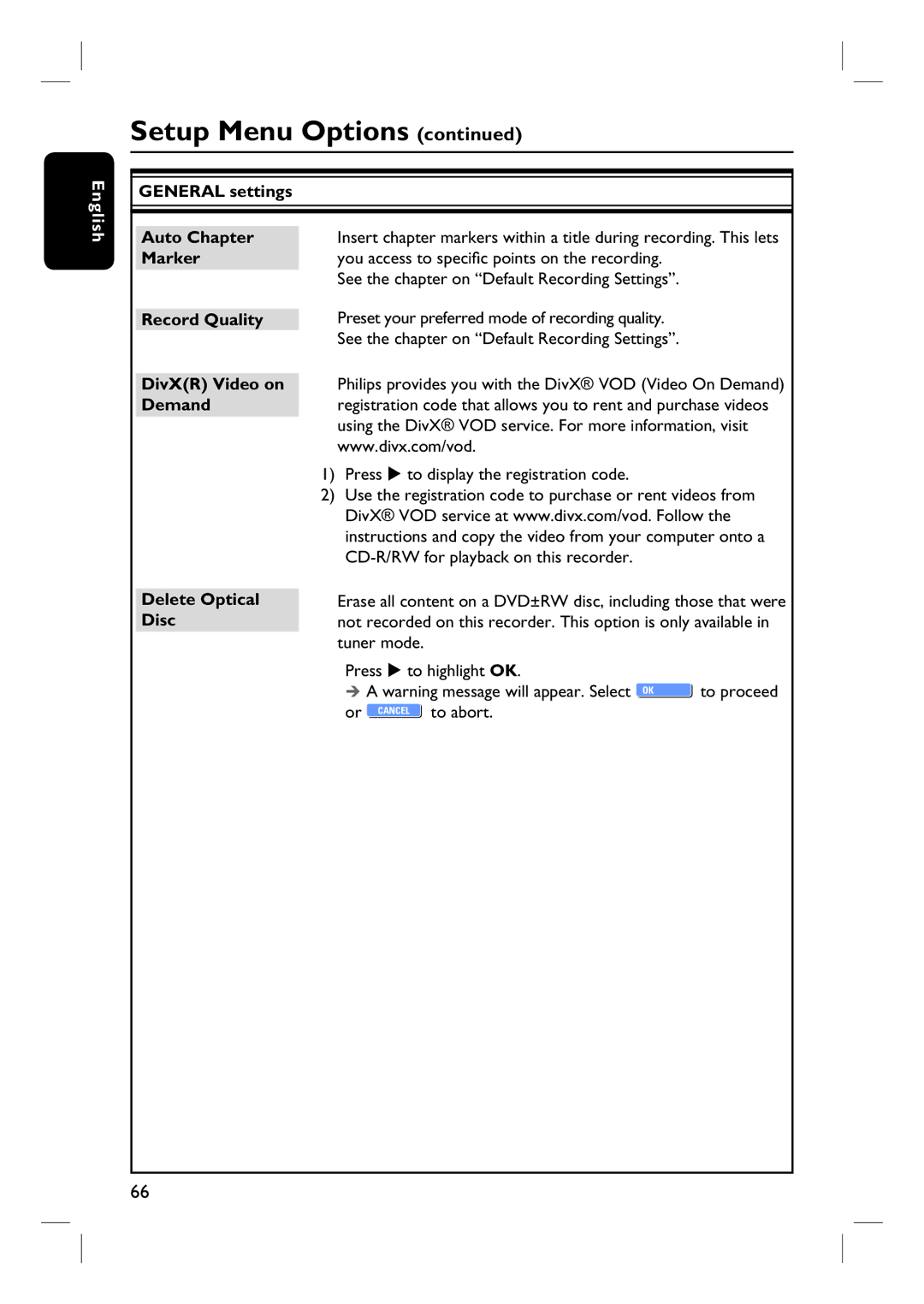 Philips DVDR3452H, DVDR3450H, DVDR3465H, DVDR3460H user manual To abort 