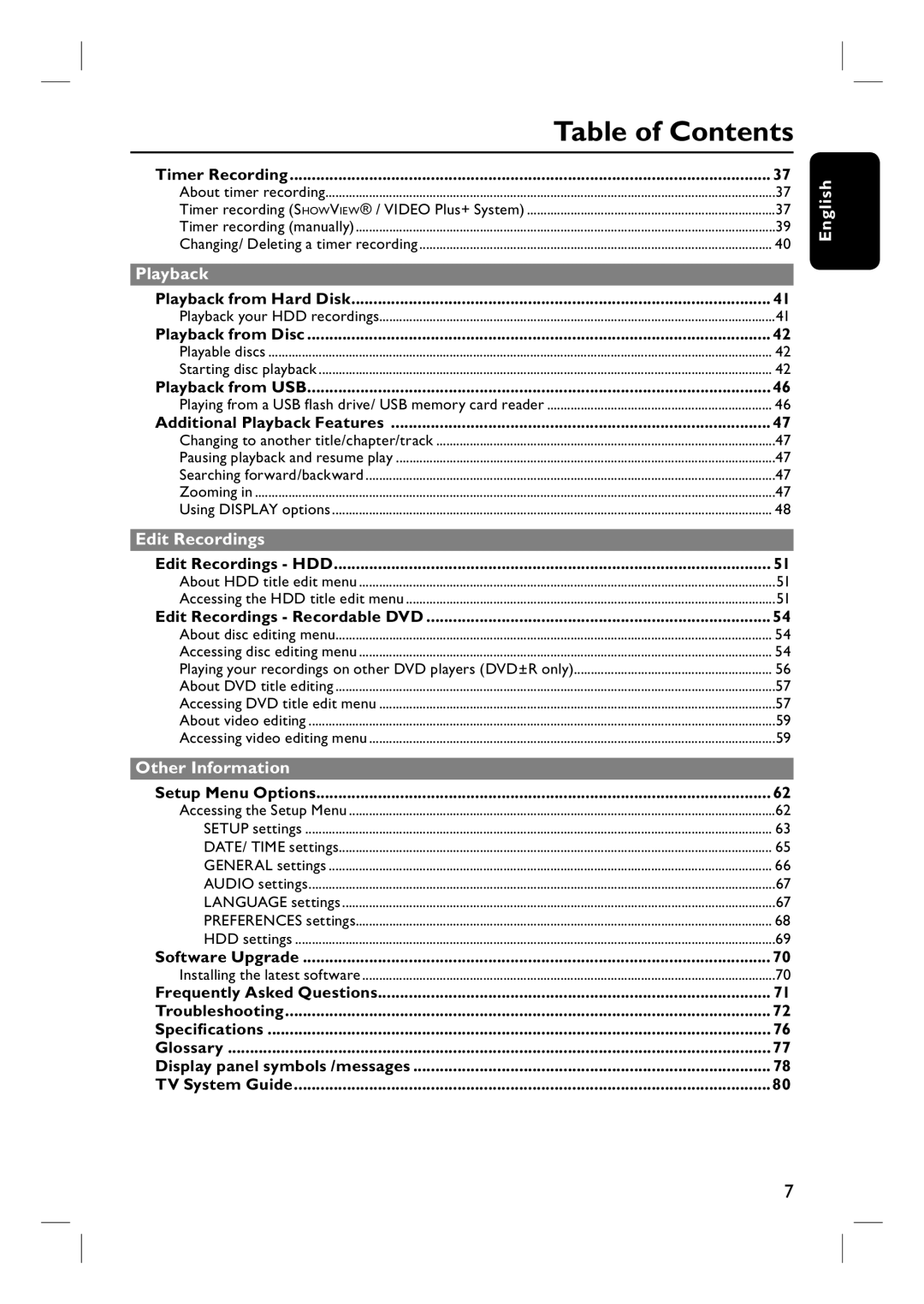 Philips DVDR3460H, DVDR3450H, DVDR3465H, DVDR3452H user manual Table of Contents 