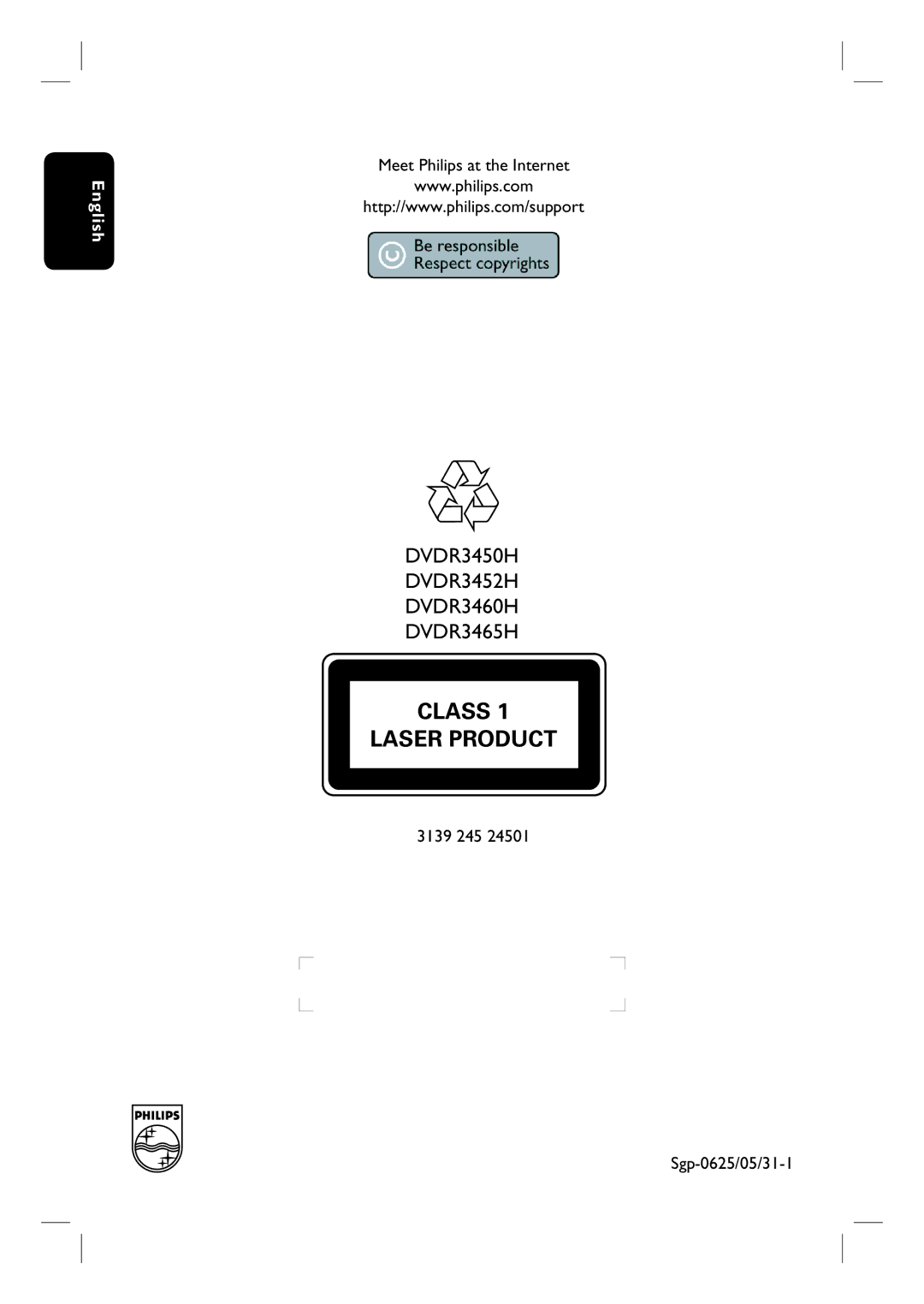 Philips DVDR3452H, DVDR3450H, DVDR3465H, DVDR3460H user manual Meet Philips at the Internet, 3139 245 Sgp-0625/05/31-1 