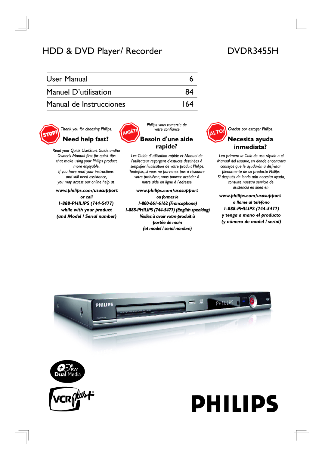 Philips DVDR3455H user manual HDD & DVD Player/ Recorder 