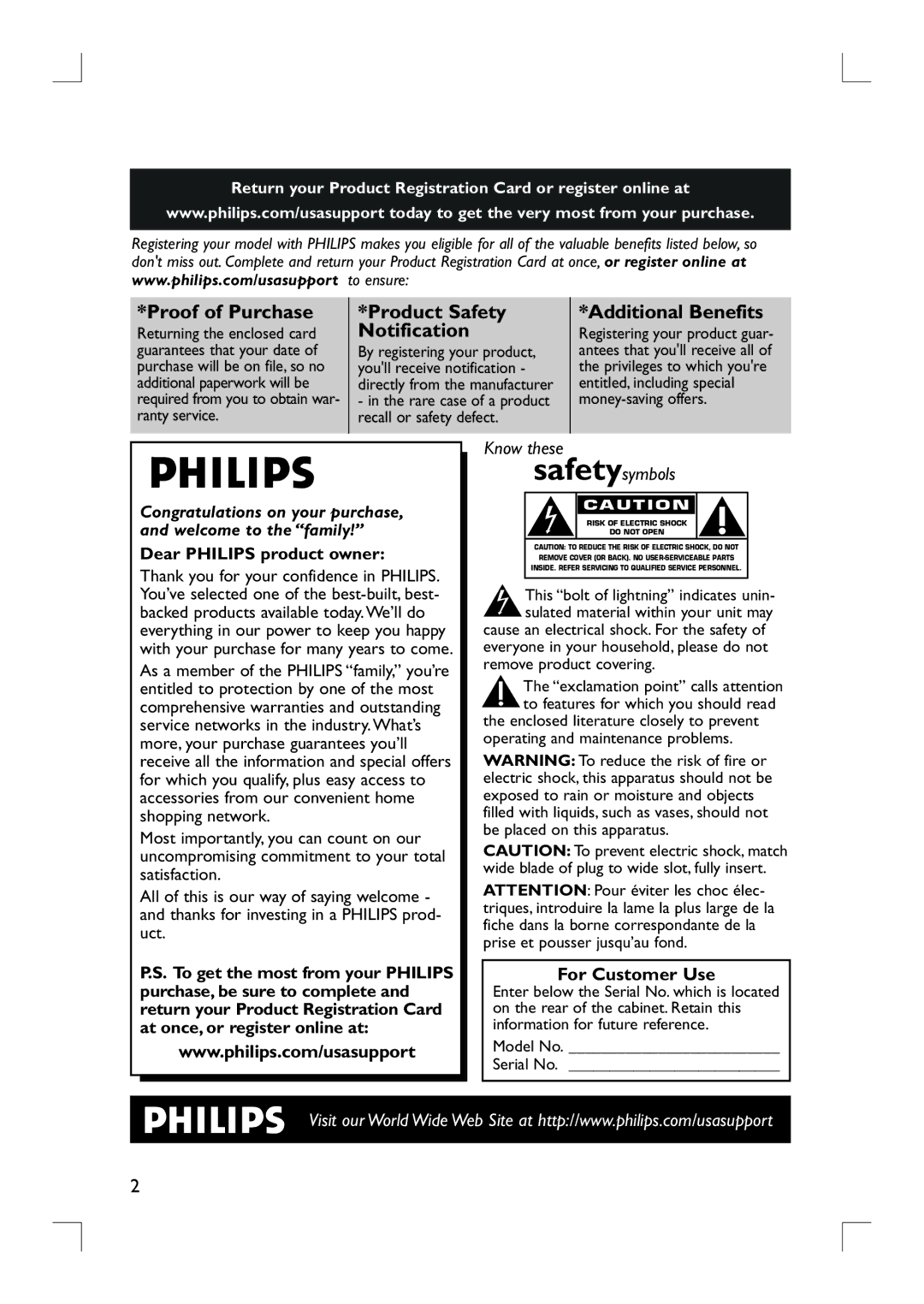 Philips DVDR3455H user manual Proof of Purchase, Dear Philips product owner 